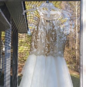 Gold Lace Asymmetrical Tulle Skirt Homecoming Mini